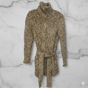 GAP Wool Blend Chunky Knit Belted Cardigan Womens Size Small Tan Cream